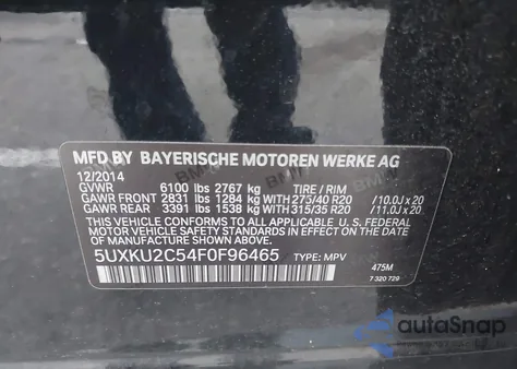 2015 BMW X6 xDrive35I z USA, uszkodzony, nr VIN 5UXKU2C58F0596465